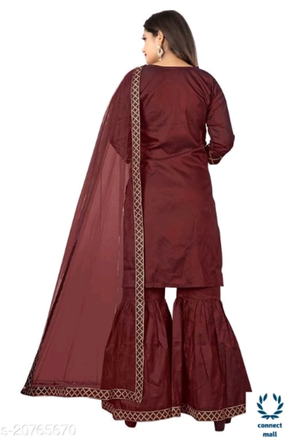 Adrika Drishya Sharara - 38, Maroon, Satin Silk, Checked, Pack of :1
